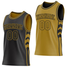 Charger l'image dans la galerie, Custom Black-Old Gold Side Panel Geometric Chevron Reversible Double Side Sublimation Basketball Set Jersey
