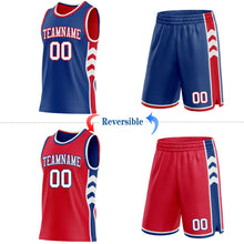 Загрузить изображение в средство просмотра галереи, Custom Royal White-Red Side Panel Geometric Chevron Reversible Double Side Sublimation Basketball Set Jersey
