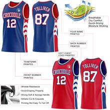Загрузить изображение в средство просмотра галереи, Custom Royal White-Red Side Panel Geometric Chevron Reversible Double Side Sublimation Basketball Set Jersey
