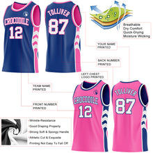 Charger l'image dans la galerie, Custom Royal White-Pink Side Panel Geometric Chevron Reversible Double Side Sublimation Basketball Set Jersey
