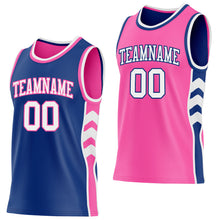 Charger l'image dans la galerie, Custom Royal White-Pink Side Panel Geometric Chevron Reversible Double Side Sublimation Basketball Set Jersey

