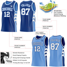 Charger l'image dans la galerie, Custom Royal White-Light Blue Side Panel Geometric Chevron Reversible Double Side Sublimation Basketball Set Jersey
