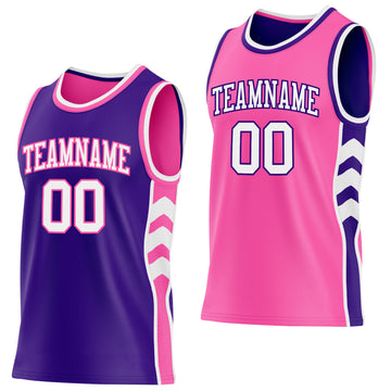 Custom Purple White-Pink Side Panel Geometric Chevron Reversible Double Side Sublimation Basketball Set Jersey