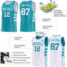 Загрузить изображение в средство просмотра галереи, Custom Teal-White Side Panel Geometric Chevron Reversible Double Side Sublimation Basketball Set Jersey
