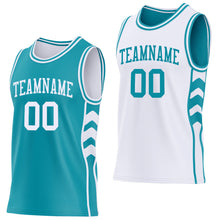 Загрузить изображение в средство просмотра галереи, Custom Teal-White Side Panel Geometric Chevron Reversible Double Side Sublimation Basketball Set Jersey
