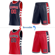 Load image into Gallery viewer, Custom Navy Red-White Side Panel Geometric Chevron Reversible Double Side Sublimation Basketball Set Jersey
