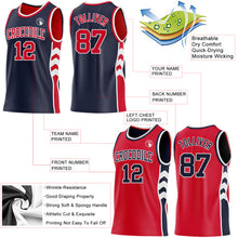 Load image into Gallery viewer, Custom Navy Red-White Side Panel Geometric Chevron Reversible Double Side Sublimation Basketball Set Jersey
