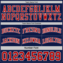 Load image into Gallery viewer, Custom Navy Red-White Side Panel Geometric Chevron Reversible Double Side Sublimation Basketball Set Jersey
