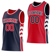 Load image into Gallery viewer, Custom Navy Red-White Side Panel Geometric Chevron Reversible Double Side Sublimation Basketball Set Jersey
