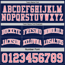 Laden Sie das Bild in den Galerie-Viewer, Custom Navy Medium Pink-White Side Panel Geometric Chevron Reversible Double Side Sublimation Basketball Set Jersey
