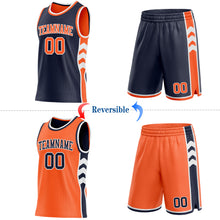 Загрузить изображение в средство просмотра галереи, Custom Navy Orange-White Side Panel Geometric Chevron Reversible Double Side Sublimation Basketball Set Jersey
