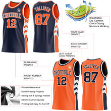 Загрузить изображение в средство просмотра галереи, Custom Navy Orange-White Side Panel Geometric Chevron Reversible Double Side Sublimation Basketball Set Jersey
