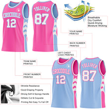 Charger l'image dans la galerie, Custom Pink White-Light Blue Side Panel Geometric Chevron Reversible Double Side Sublimation Basketball Set Jersey
