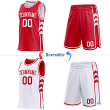 Laden Sie das Bild in den Galerie-Viewer, Custom Red-White Side Panel Geometric Chevron Reversible Double Side Sublimation Basketball Set Jersey
