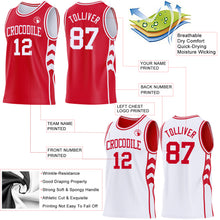 Laden Sie das Bild in den Galerie-Viewer, Custom Red-White Side Panel Geometric Chevron Reversible Double Side Sublimation Basketball Set Jersey
