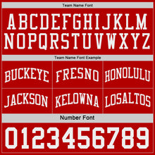 Laden Sie das Bild in den Galerie-Viewer, Custom Red-White Side Panel Geometric Chevron Reversible Double Side Sublimation Basketball Set Jersey
