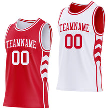 Laden Sie das Bild in den Galerie-Viewer, Custom Red-White Side Panel Geometric Chevron Reversible Double Side Sublimation Basketball Set Jersey
