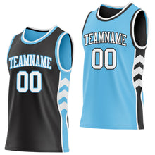 Загрузить изображение в средство просмотра галереи, Custom Black White-Sky Blue Side Panel Geometric Chevron Reversible Double Side Sublimation Basketball Set Jersey
