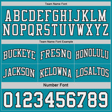 Laden Sie das Bild in den Galerie-Viewer, Custom Black White-Teal Side Panel Geometric Chevron Reversible Double Side Sublimation Basketball Set Jersey
