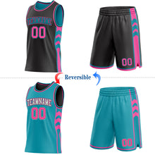 Load image into Gallery viewer, Custom Black Pink-Teal Side Panel Geometric Chevron Reversible Double Side Sublimation Basketball Set Jersey
