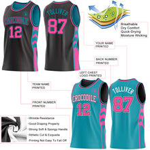 Load image into Gallery viewer, Custom Black Pink-Teal Side Panel Geometric Chevron Reversible Double Side Sublimation Basketball Set Jersey
