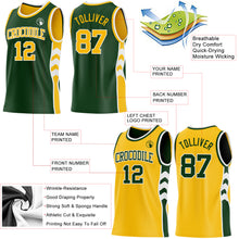 Laden Sie das Bild in den Galerie-Viewer, Custom Green Gold-White Side Panel Geometric Chevron Reversible Double Side Sublimation Basketball Set Jersey
