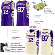 Load image into Gallery viewer, Custom Purple-Cream Side Panel Geometric Chevron Reversible Double Side Sublimation Basketball Set Jersey
