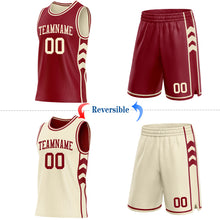 Load image into Gallery viewer, Custom Maroon-Cream Side Panel Geometric Chevron Reversible Double Side Sublimation Basketball Set Jersey
