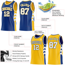Load image into Gallery viewer, Custom Royal White-Gold Side Panel Geometric Chevron Reversible Double Side Sublimation Basketball Set Jersey
