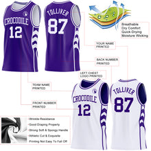 Load image into Gallery viewer, Custom Purple-White Side Panel Geometric Chevron Reversible Double Side Sublimation Basketball Set Jersey
