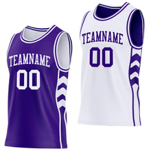 Load image into Gallery viewer, Custom Purple-White Side Panel Geometric Chevron Reversible Double Side Sublimation Basketball Set Jersey

