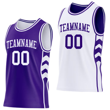 Custom Purple-White Side Panel Geometric Chevron Reversible Double Side Sublimation Basketball Set Jersey