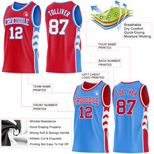 Laden Sie das Bild in den Galerie-Viewer, Custom Red White-Powder Blue Side Panel Geometric Chevron Reversible Double Side Sublimation Basketball Set Jersey
