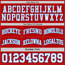 Laden Sie das Bild in den Galerie-Viewer, Custom Red White-Powder Blue Side Panel Geometric Chevron Reversible Double Side Sublimation Basketball Set Jersey
