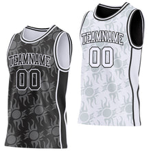 Charger l'image dans la galerie, Custom Black-White Side Panel Stripe Sun Flame Reversible Double Side Sublimation Basketball Set Jersey
