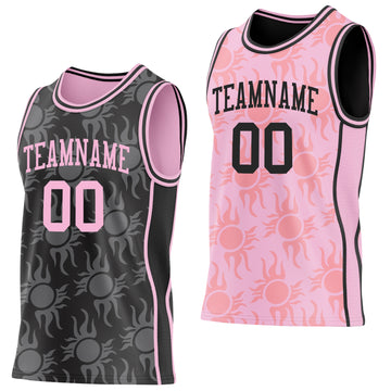 Custom Black-Light Pink Side Panel Stripe Sun Flame Reversible Double Side Sublimation Basketball Set Jersey