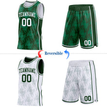 Load image into Gallery viewer, Custom Green-White Side Panel Stripe Sun Flame Reversible Double Side Sublimation Basketball Set Jersey
