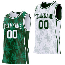 Load image into Gallery viewer, Custom Green-White Side Panel Stripe Sun Flame Reversible Double Side Sublimation Basketball Set Jersey
