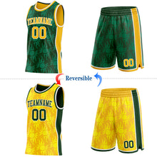 Charger l'image dans la galerie, Custom Green Gold-White Side Panel Stripe Sun Flame Reversible Double Side Sublimation Basketball Set Jersey
