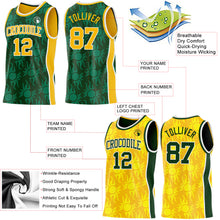 Charger l'image dans la galerie, Custom Green Gold-White Side Panel Stripe Sun Flame Reversible Double Side Sublimation Basketball Set Jersey
