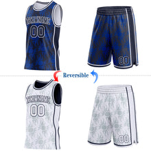 Charger l'image dans la galerie, Custom Navy-White Side Panel Stripe Sun Flame Reversible Double Side Sublimation Basketball Set Jersey
