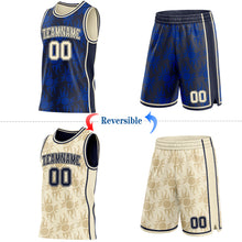 Load image into Gallery viewer, Custom Navy-Cream Side Panel Stripe Sun Flame Reversible Double Side Sublimation Basketball Set Jersey
