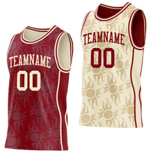 Load image into Gallery viewer, Custom Maroon-Cream Side Panel Stripe Sun Flame Reversible Double Side Sublimation Basketball Set Jersey
