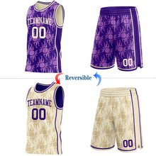Laden Sie das Bild in den Galerie-Viewer, Custom Purple-Cream Side Panel Stripe Sun Flame Reversible Double Side Sublimation Basketball Set Jersey
