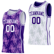 Laden Sie das Bild in den Galerie-Viewer, Custom Purple-White Side Panel Stripe Sun Flame Reversible Double Side Sublimation Basketball Set Jersey
