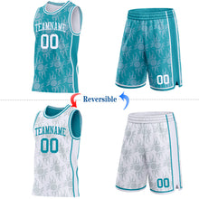 Загрузить изображение в средство просмотра галереи, Custom Teal-White Side Panel Stripe Sun Flame Reversible Double Side Sublimation Basketball Set Jersey
