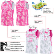 Laden Sie das Bild in den Galerie-Viewer, Custom Pink-White Side Panel Stripe Sun Flame Reversible Double Side Sublimation Basketball Set Jersey
