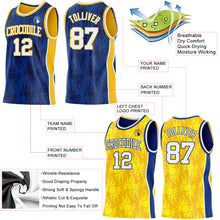 Load image into Gallery viewer, Custom Royal White-Gold Side Panel Stripe Sun Flame Reversible Double Side Sublimation Basketball Set Jersey
