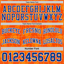 Laden Sie das Bild in den Galerie-Viewer, Custom Royal Orange-White Side Panel Stripe Sun Flame Reversible Double Side Sublimation Basketball Set Jersey
