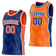 Laden Sie das Bild in den Galerie-Viewer, Custom Royal Orange-White Side Panel Stripe Sun Flame Reversible Double Side Sublimation Basketball Set Jersey
